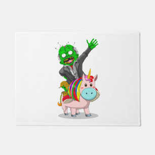 A green Zombie is riding a cute pink Unicorn for Doormat