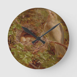 A Greenfinch at its Nest, 1877 (oil on panel) Round Clock