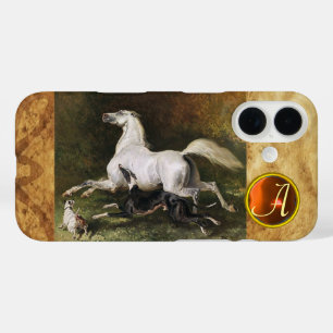 A Grey Arab Stallion Galloping With Dogs Monogram iPhone 16 Case