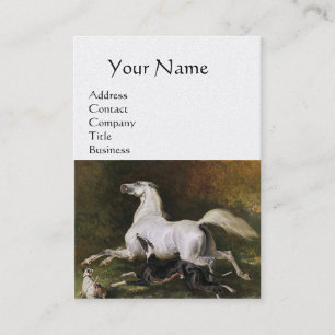 A Grey Arab Stallion Galloping With Dogs, Pearl Business Card