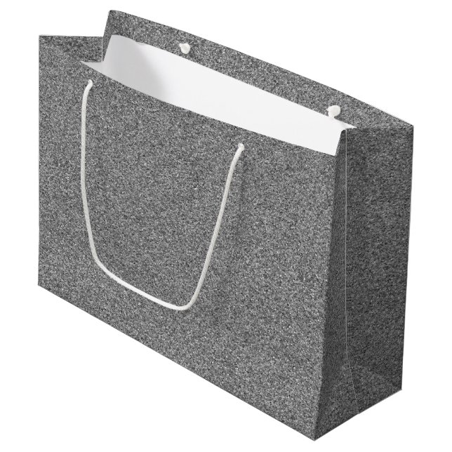 A grey gift bag with white rope handles (Front Angled)