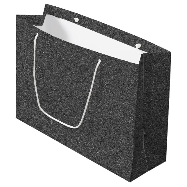 A grey gift bag with white rope handles (Front Angled)