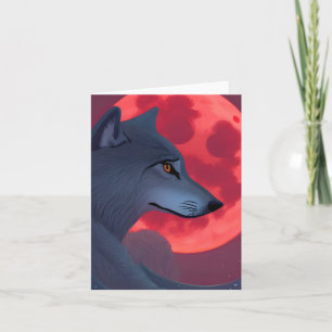 A Grey Wolf Staring at a Blood Moon Blank Card