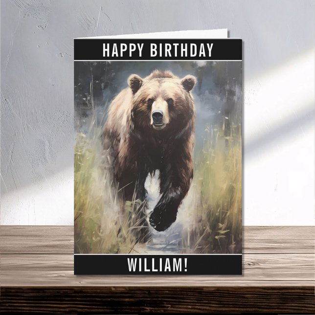 A Grizzly Bear Happy Birthday Name Card (Creator Uploaded)