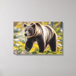 A Grizzly Bear Walking In The Meadow Canvas Print