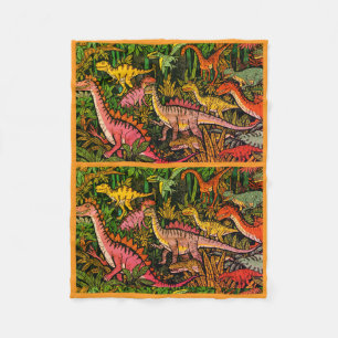 A Group of Dinosaurs in the Forest on a Fleece Blanket