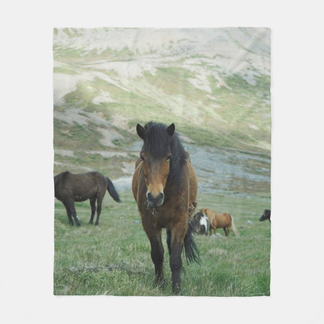 A GROUP OF HORSES ON A MOUNTAIN PASTURE FLEECE BLANKET (Front)