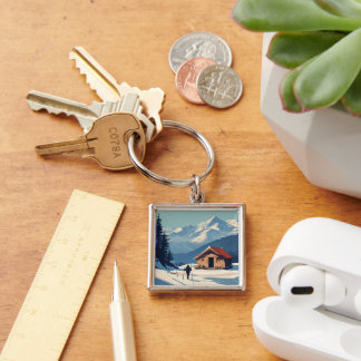 A group of tourists premium square keychain