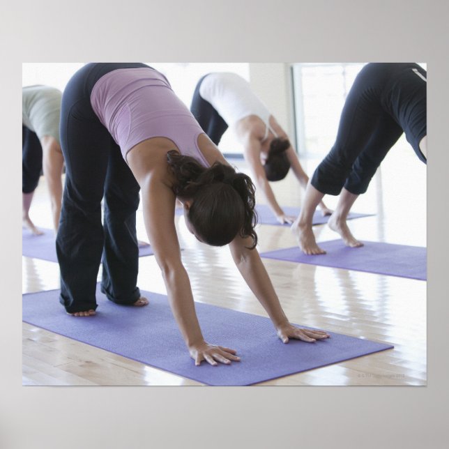 a group of women practicing yoga in a bright poster (Front)