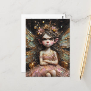 A grumpy fairy in pink postcard