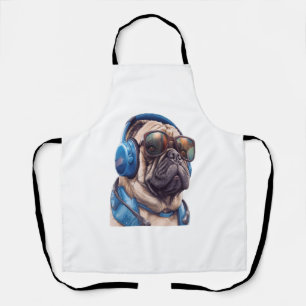 A Habu dog wearing sunglasses and headphones Apron