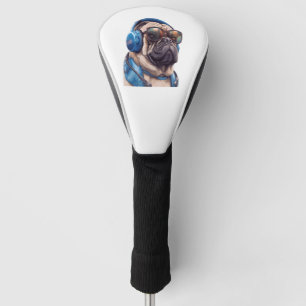 A Habu dog wearing sunglasses and headphones  Golf Head Cover