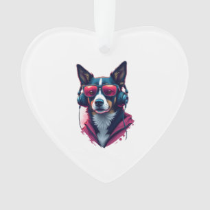 A Habu dog wearing sunglasses and headphones  Ornament