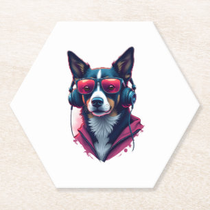 A Habu dog wearing sunglasses and headphones  Paper Coaster
