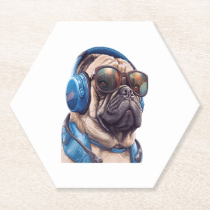 A Habu dog wearing sunglasses and headphones  Paper Coaster