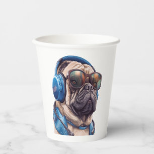 A Habu dog wearing sunglasses and headphones  Paper Cups