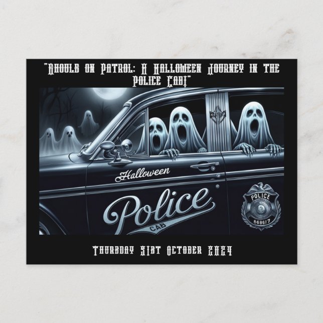  A Halloween Journey in the Police cab Holiday Postcard (Front)