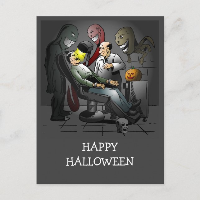 A Halloween Night at the dentist Postcard (Front)