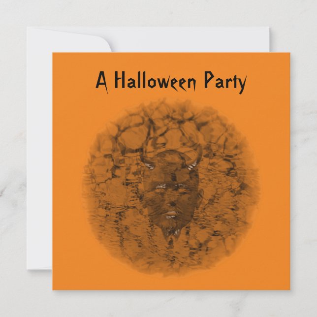"A Halloween Party" - Phantom Devil Dark Sepia Invitation (Front)