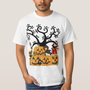 A Halloween Pumpkins, Black Birds and Pug Dog T-Shirt