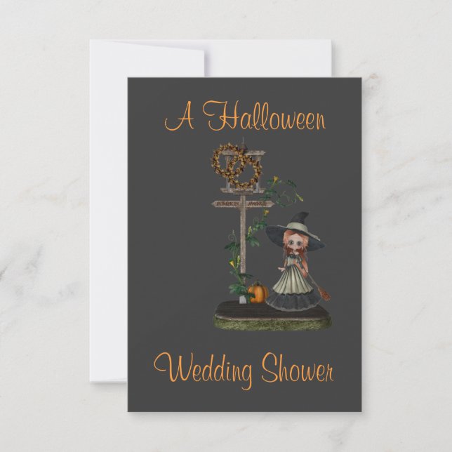 "A Halloween Wedding Shower" Witch/Street Sign Invitation (Front)