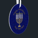 A Hanukkah Gold Menorah Elegant Chrismukkah Ornament<br><div class="desc">An elegant Chrismukkah holiday ornament makes a thoughtful gift or keepsake for couples and families who are blending their holidays together to create unique memories for years to come. A deep midnight blue almost sparkly background is the backdrop for my original antique gold Menorah with white candles design. Created exclusively...</div>