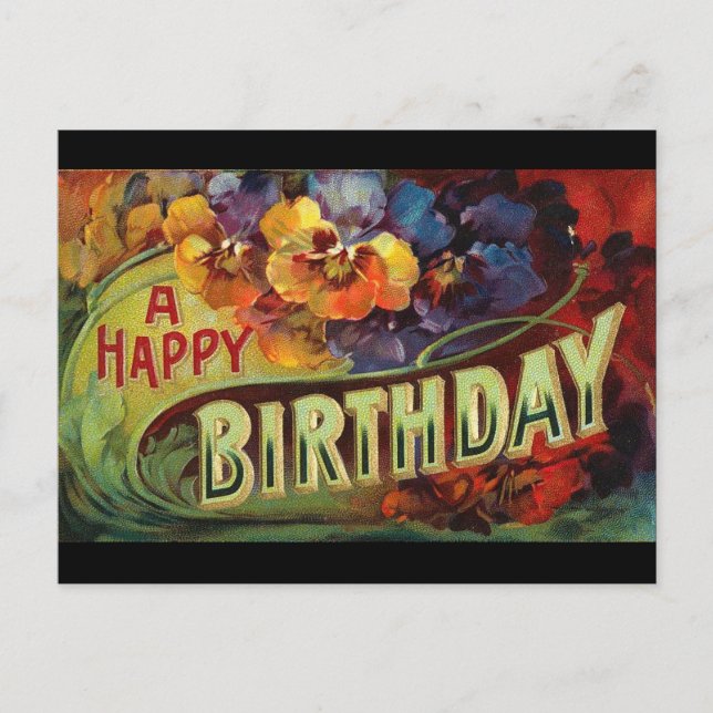 A Happy Birthday Vintage Painted Postcard (Front)