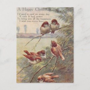 A HAPPY CHRISTMAS   (seven nightingales on branch) Postcard