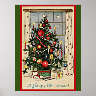 A Happy Christmas, vintage illustration, Poster