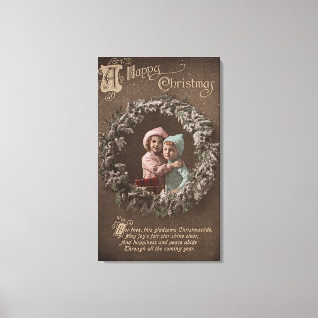 A Happy ChristmasLittle Kids Hugging Canvas Print (Front)
