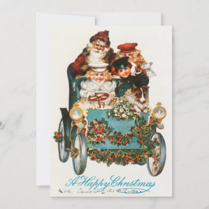 A Happy ChristmasSanta Claus and Kids Driving Car Holiday Card