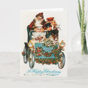 A Happy ChristmasSanta Claus and Kids Driving Car Holiday Card