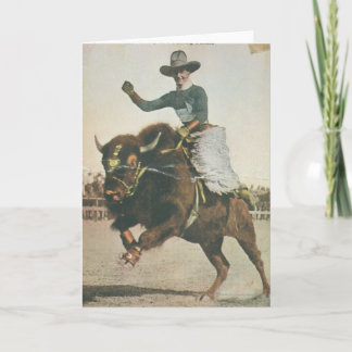 A Happy Cowboy on a Bucking Buffalo. Card