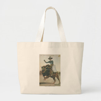 A Happy Cowboy on a Bucking Buffalo. Large Tote Bag