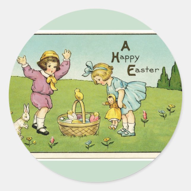 A Happy Easter Light Green Round Sticker (Front)