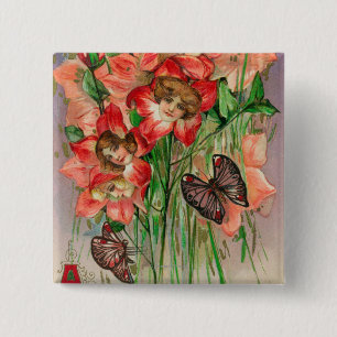 A Happy Easter with Women Head Flowers 15 Cm Square Badge