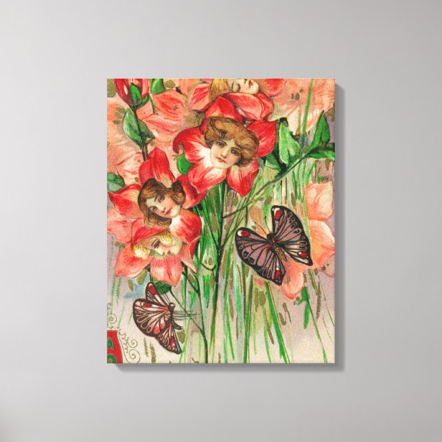 A Happy Easter with Women Head Flowers Canvas Print (Front)