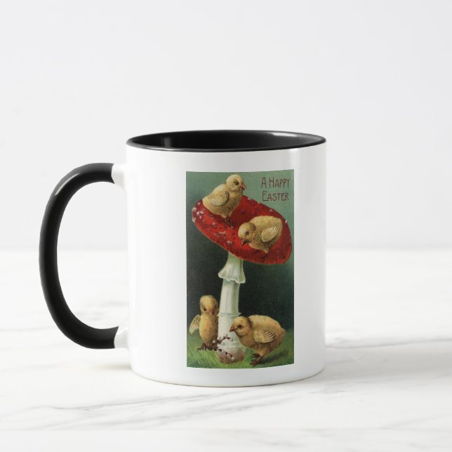A Happy EasterChicks on Red Mushroom Mug (Left)
