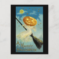 A Happy Halloween Pumpkin Head Witch Vintage