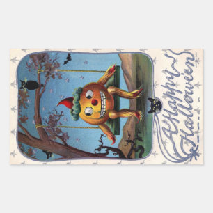 A Happy Halloween Pumpkin on Swing Vintage Rectangular Sticker