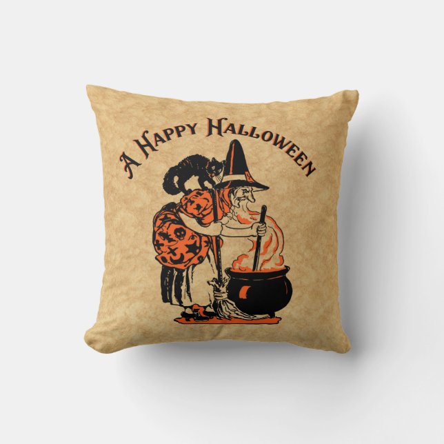 A Happy Halloween Witch Throw Pillow (Front)