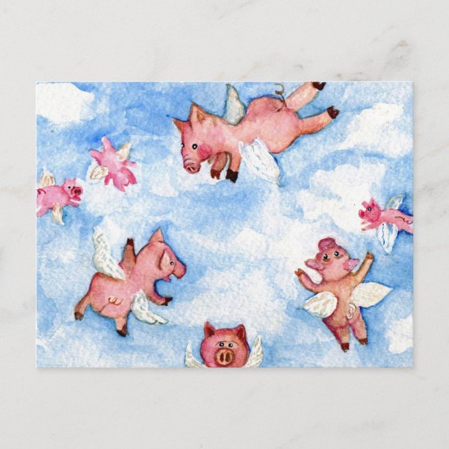 a Happy Herd of Flying Pigs Postcard (Front)