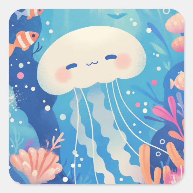 A Happy Jellyfish Paradise Square Sticker (Front)