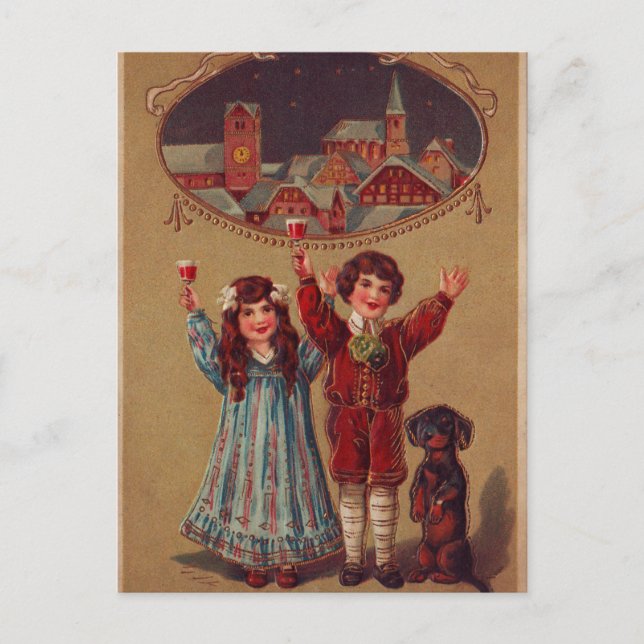 A Happy New Year Victorian Children Holiday Postcard (Front)