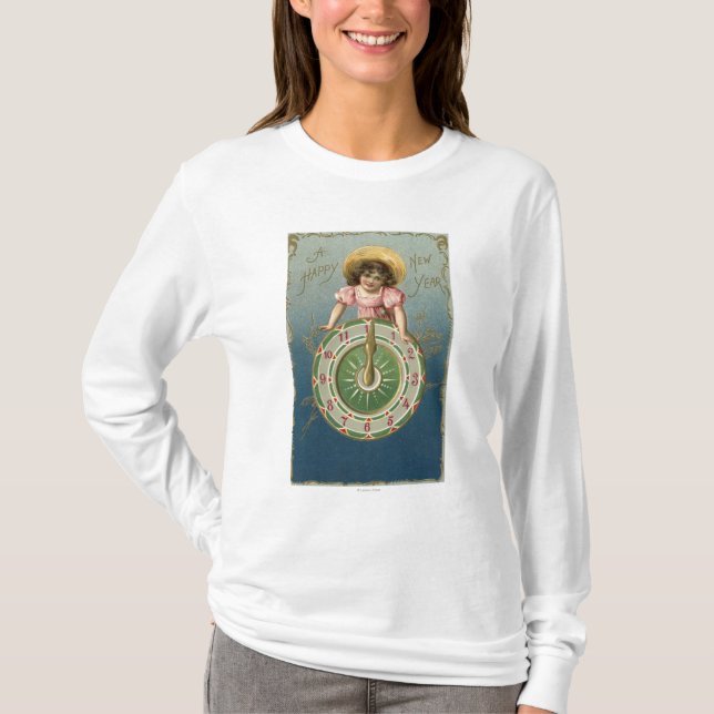 A Happy New YearGirl atop a Clock T-Shirt (Front)
