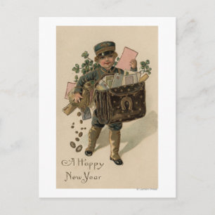 A Happy New YearIrish Mail Boy Holiday Postcard