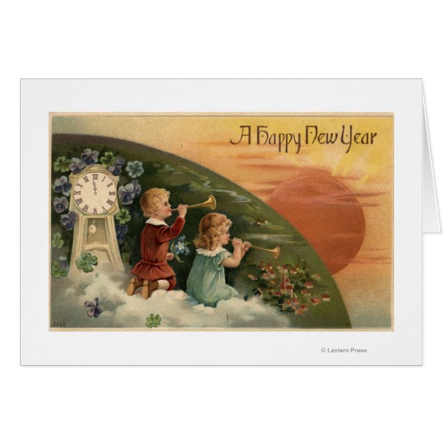 A Happy New YearKids Blowing Trumpets (Front Horizontal)