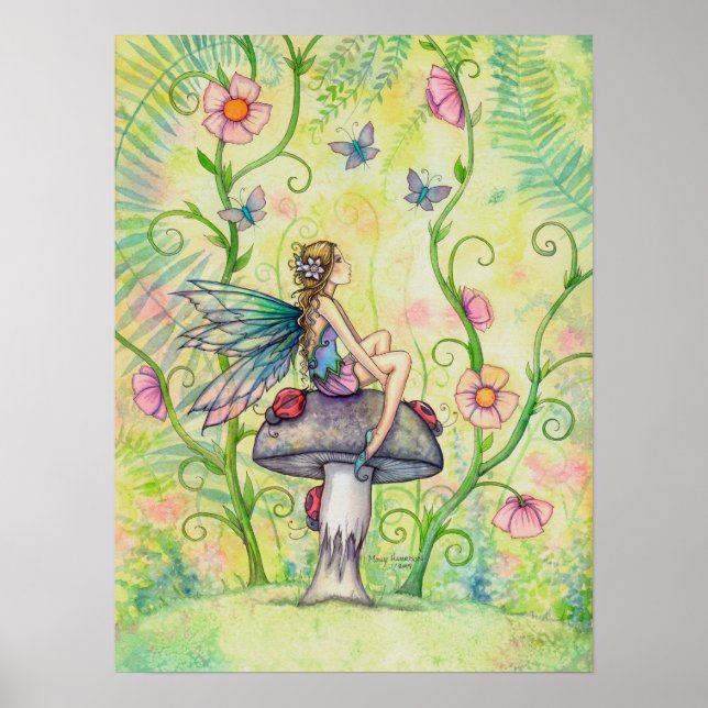 A Happy Place Flower Fairy and Ladybugs Art Poster (Front)