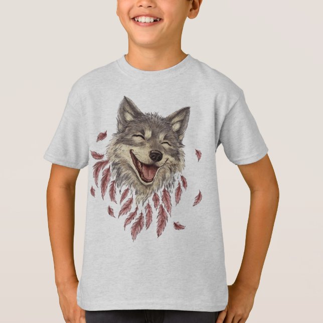 A happy smiling wolf in feathers T-Shirt (Front)
