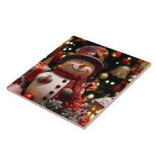 A happy snowman for the holidays tile